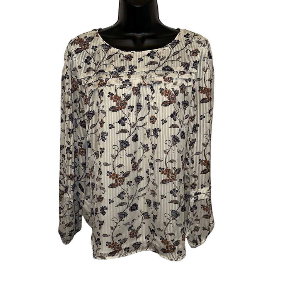 LOFT Cream Long Sleeve Boxy Blouse with Bib Collar